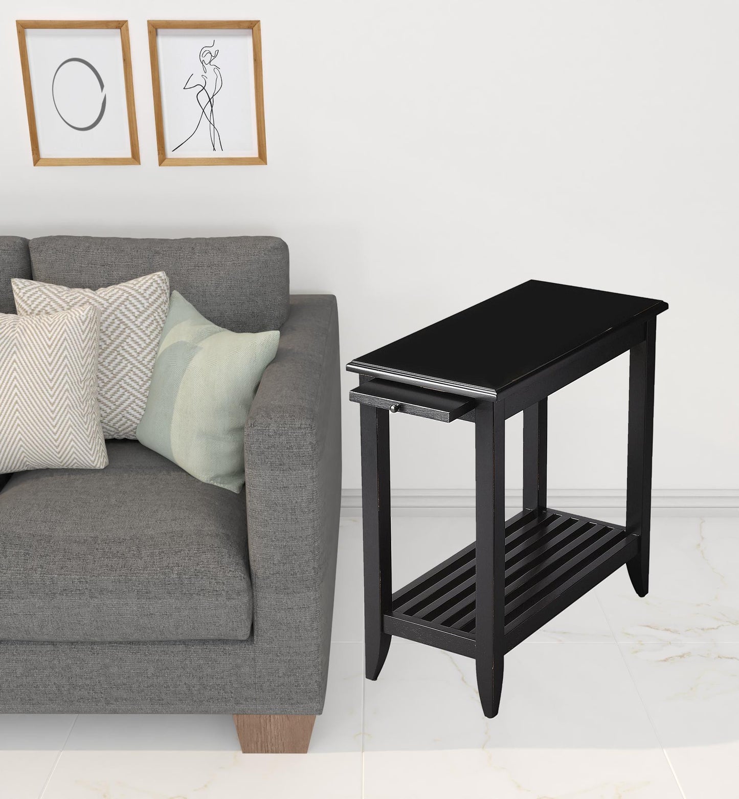 24" Black End Table With Shelf