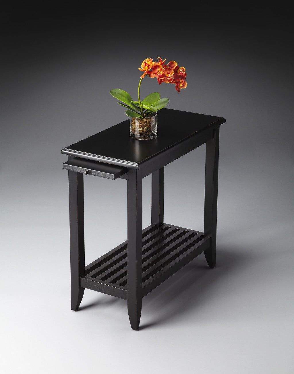 24" Black End Table With Shelf