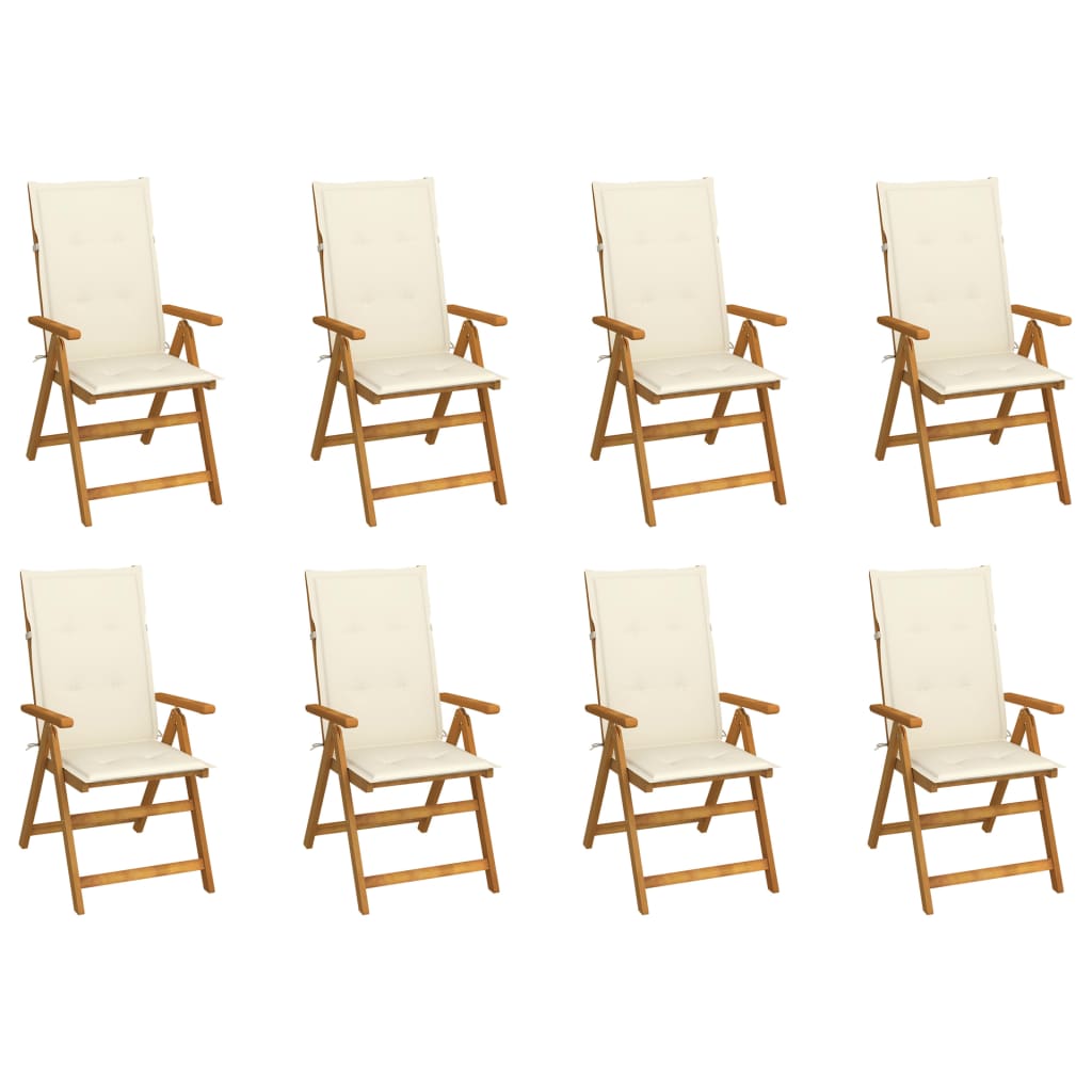 Folding Patio Chairs with Cushions 8 pcs Solid Acacia Wood