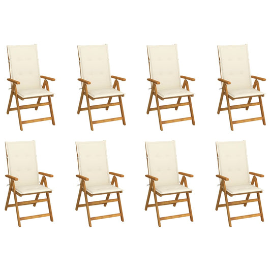 Folding Patio Chairs with Cushions 8 pcs Solid Acacia Wood