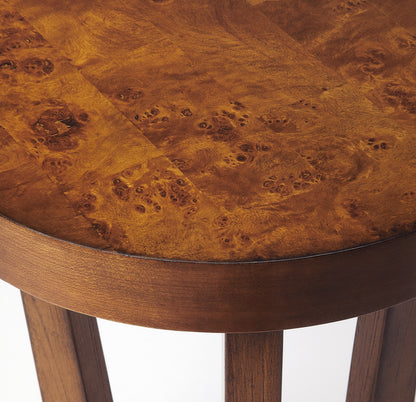 24" Medium Brown Burl Veneer Round End Table