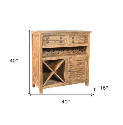 40" Rustic Natural Solid Wood 2 Door Wine Bar Cabinet