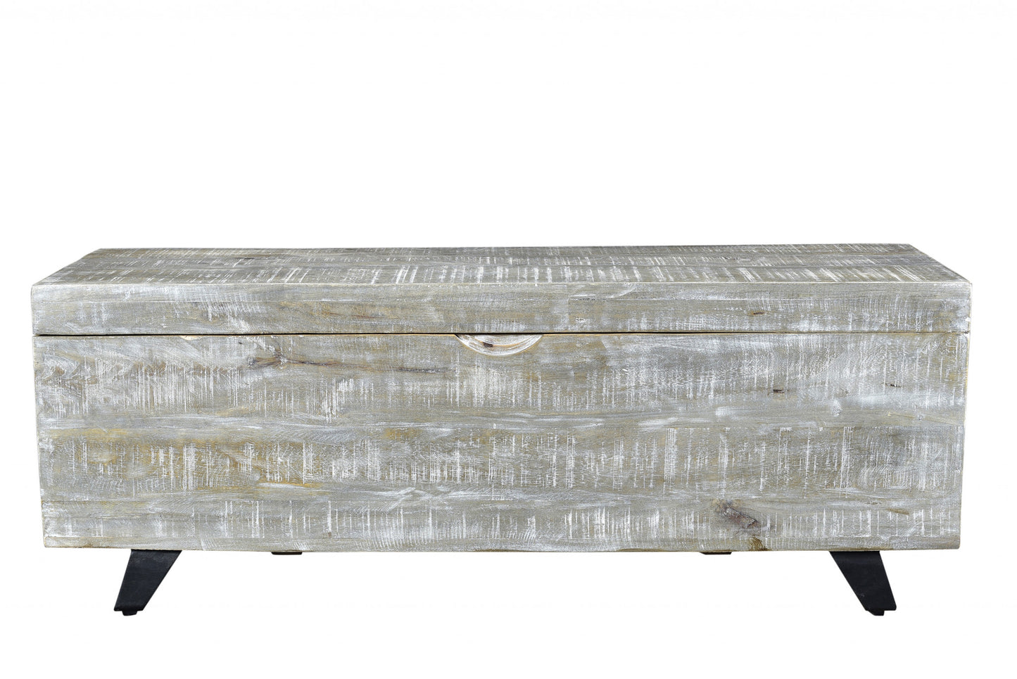 46" Gray and Black Distressed Solid Wood Storage Bench with Flip Top