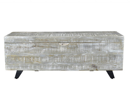 46" Gray and Black Distressed Solid Wood Storage Bench with Flip Top