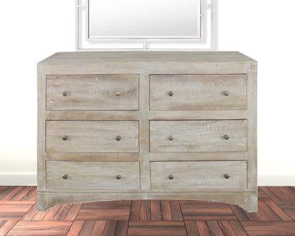 60" Brown Solid Wood Six Drawer Double Dresser