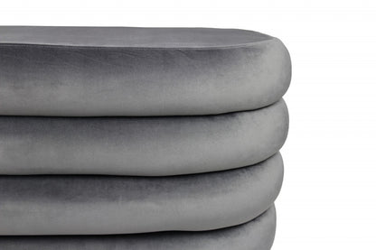 31" Gray Velvet Tufted Round Cocktail Ottoman