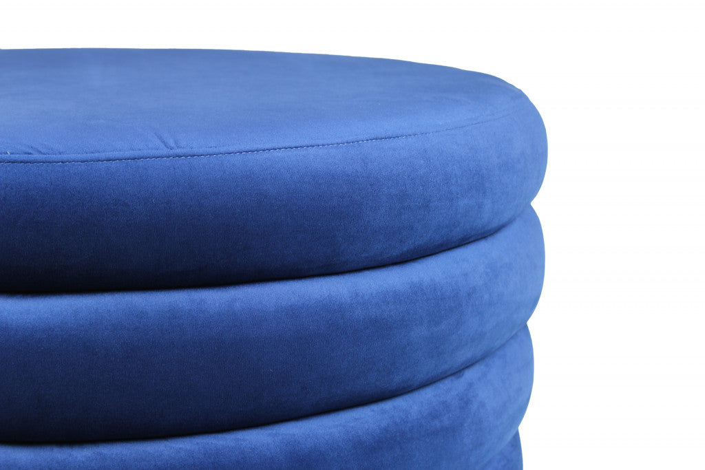 31" Blue Velvet Tufted Round Cocktail Ottoman