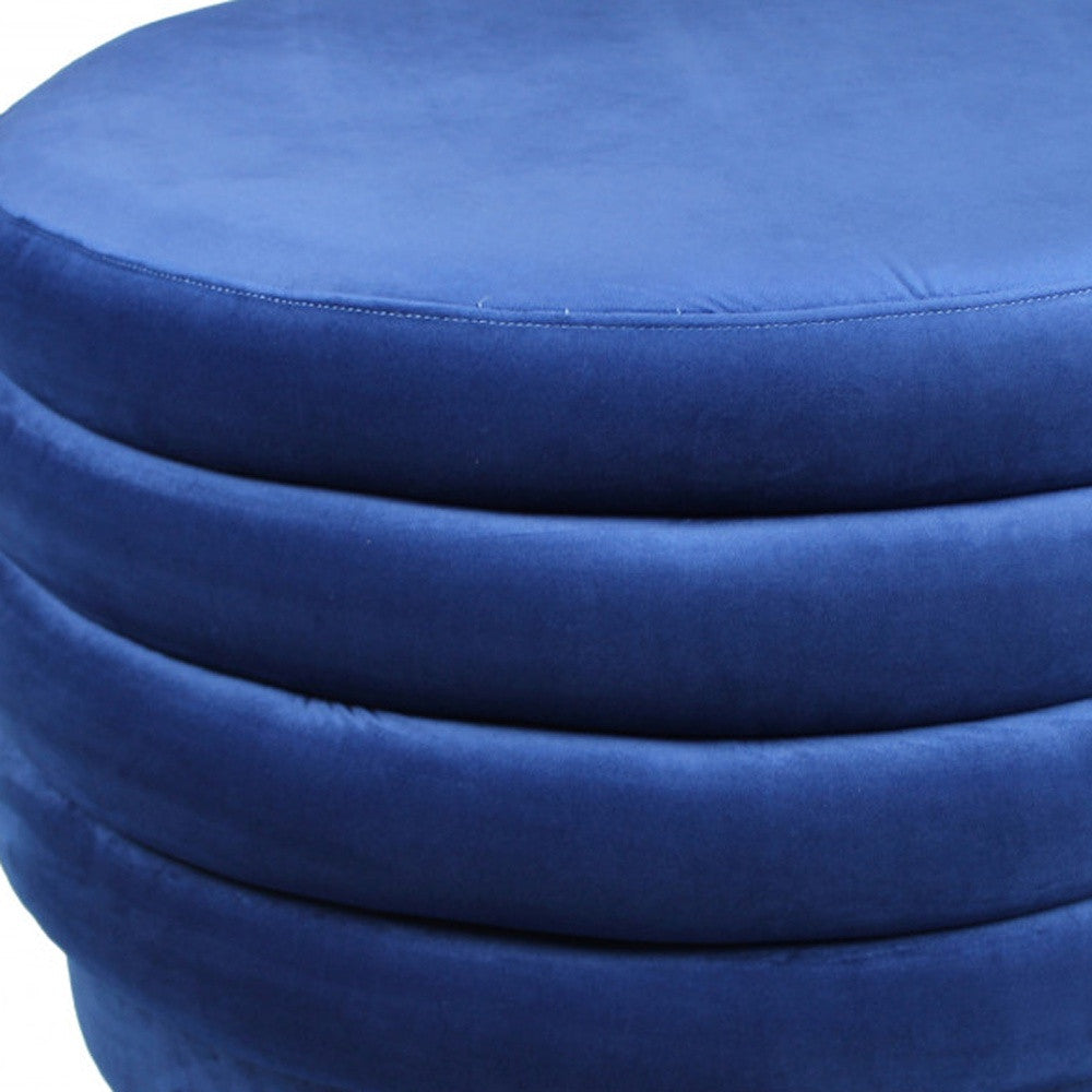 31" Blue Velvet Tufted Round Cocktail Ottoman