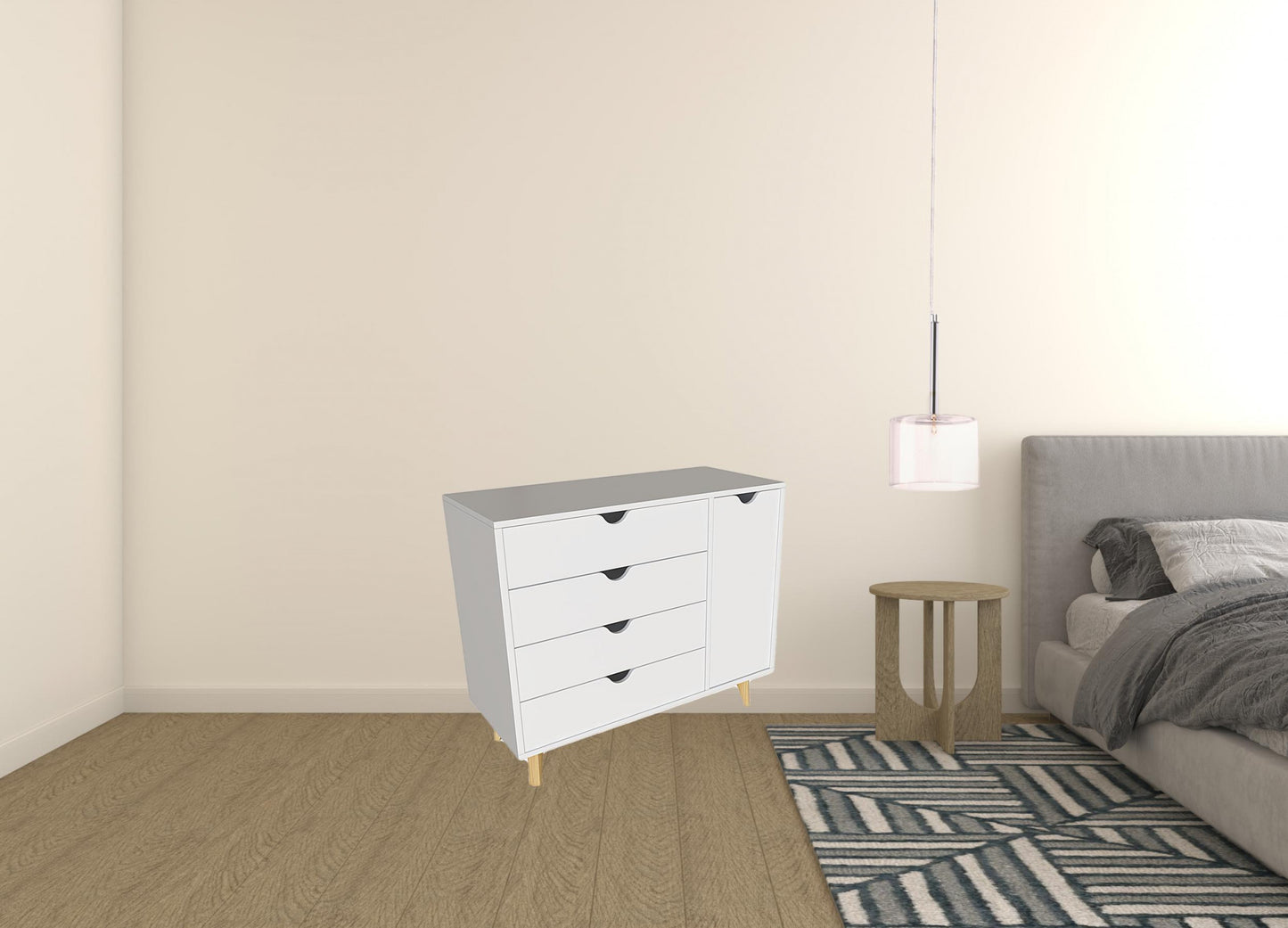 35" White Solid Wood Four Drawer Combo Dresser