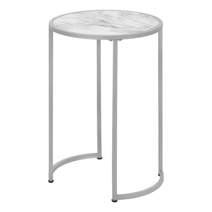 24" Silver And White Round End Table