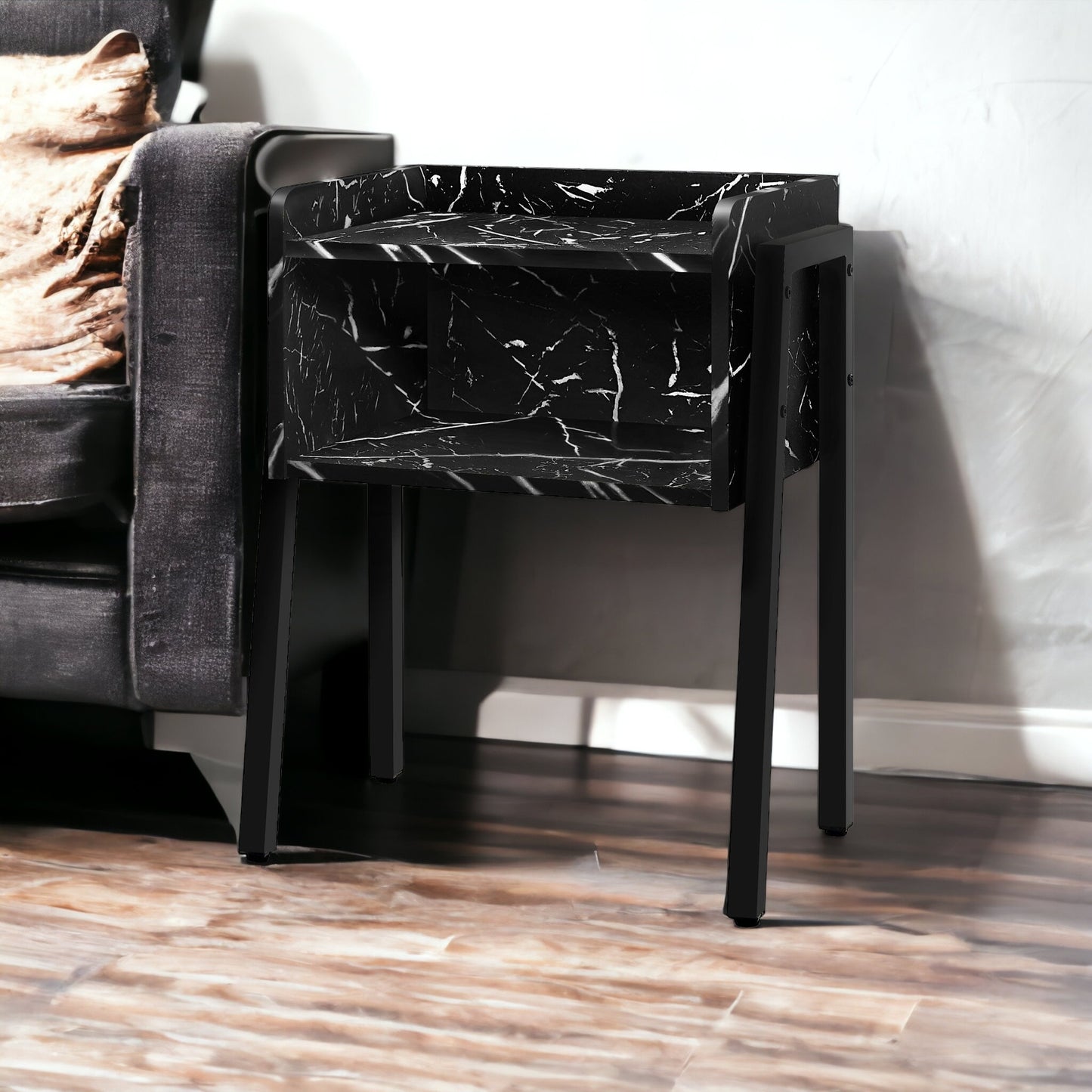 23" Black End Table With Shelf