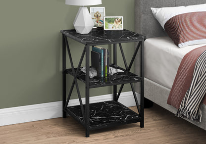 26" Black Square End Table With Two Shelves