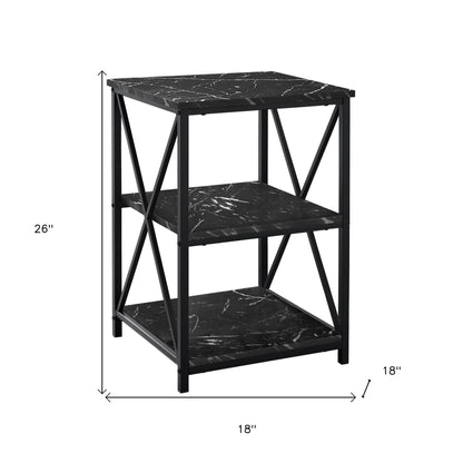 26" Black Square End Table With Two Shelves