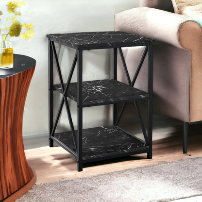 26" Black Square End Table With Two Shelves