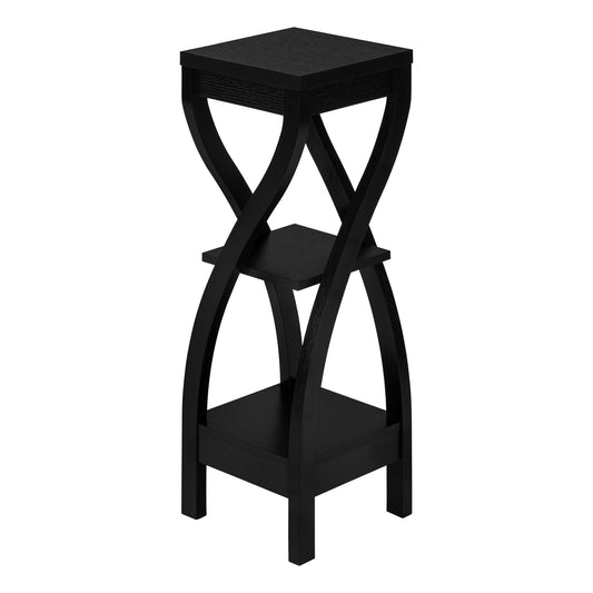 32" Black Wood Square End Table With Two Shelves