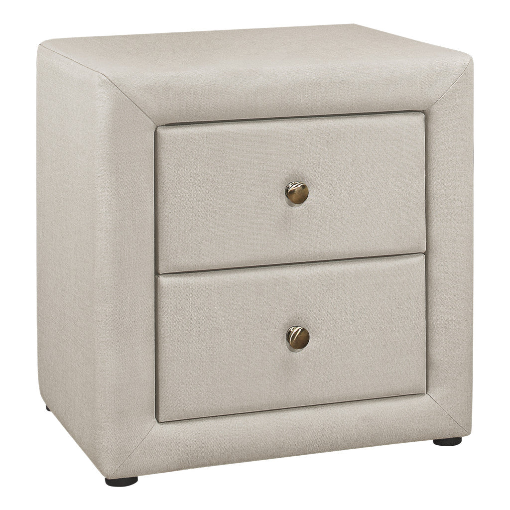 21" Beige Linen Blend Two Drawer Nightstand