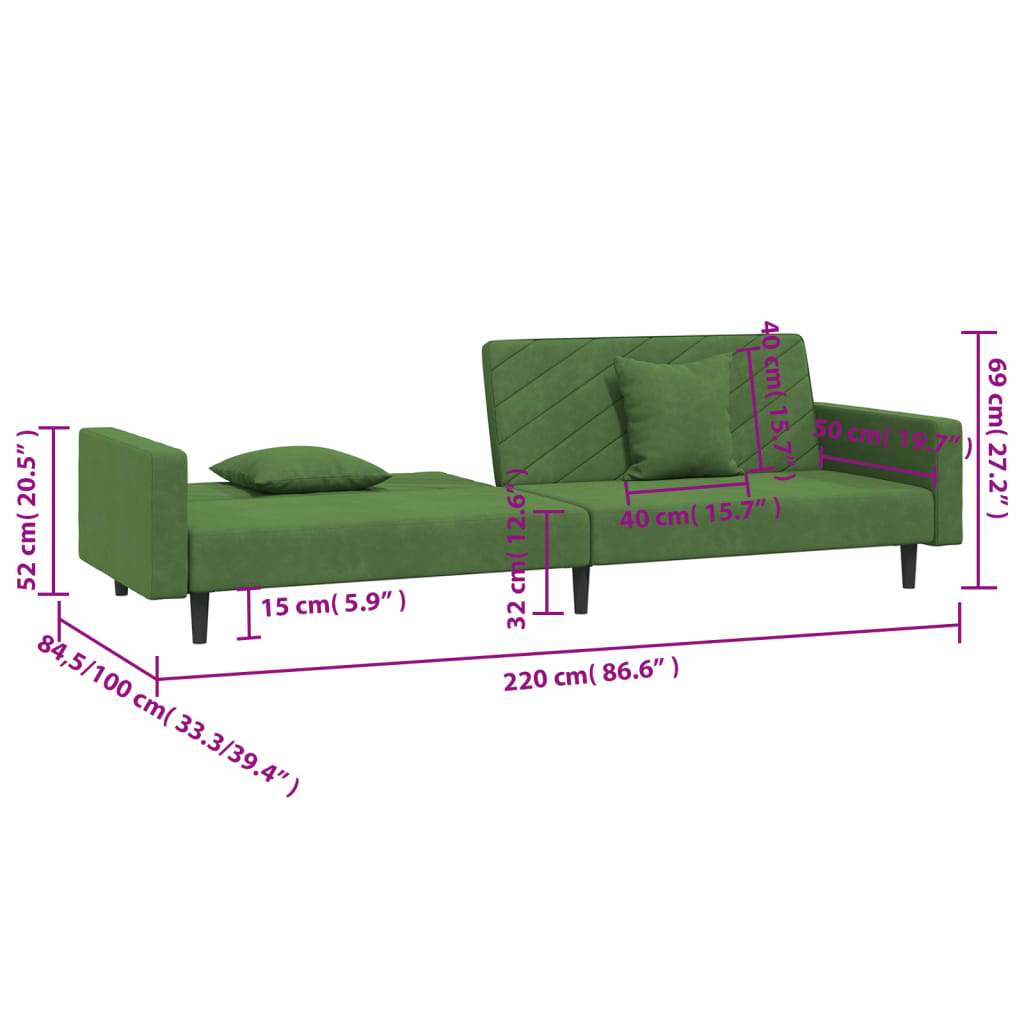 2-Seater Sofa Bed with Two Pillows Dark Green Velvet