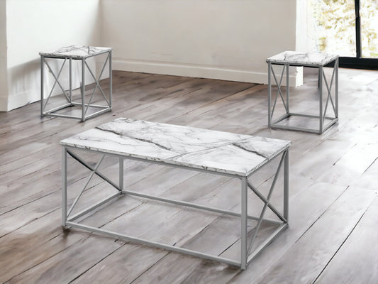 Set of Three 42" White Metal Coffee Table