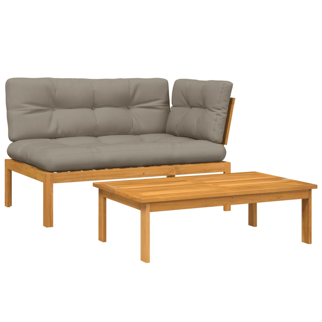 2 Piece Patio Pallet Sofa Set with Cushions Solid Wood Acacia