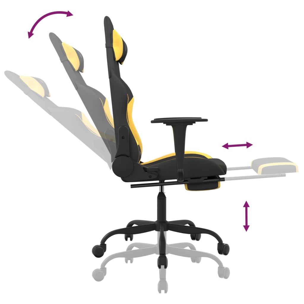 Gaming Chair with Footrest Black and Yellow Fabric