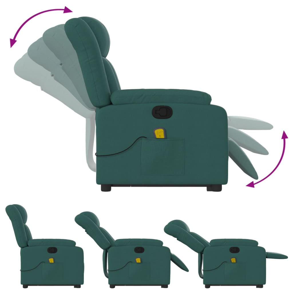 Stand up Massage Recliner Chair Dark Green Fabric