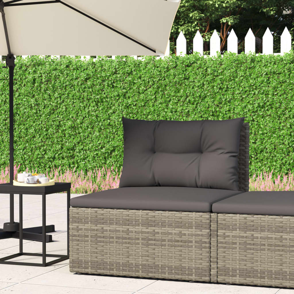 Patio Middle Sofa with Cushions Black Poly Rattan