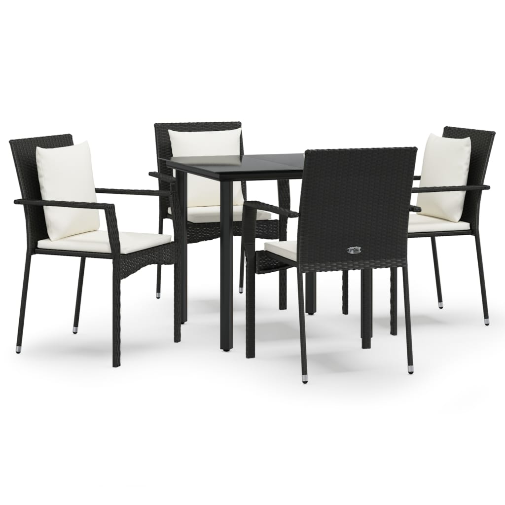 5 Piece Patio Dining Set with Cushions Black Poly Rattan