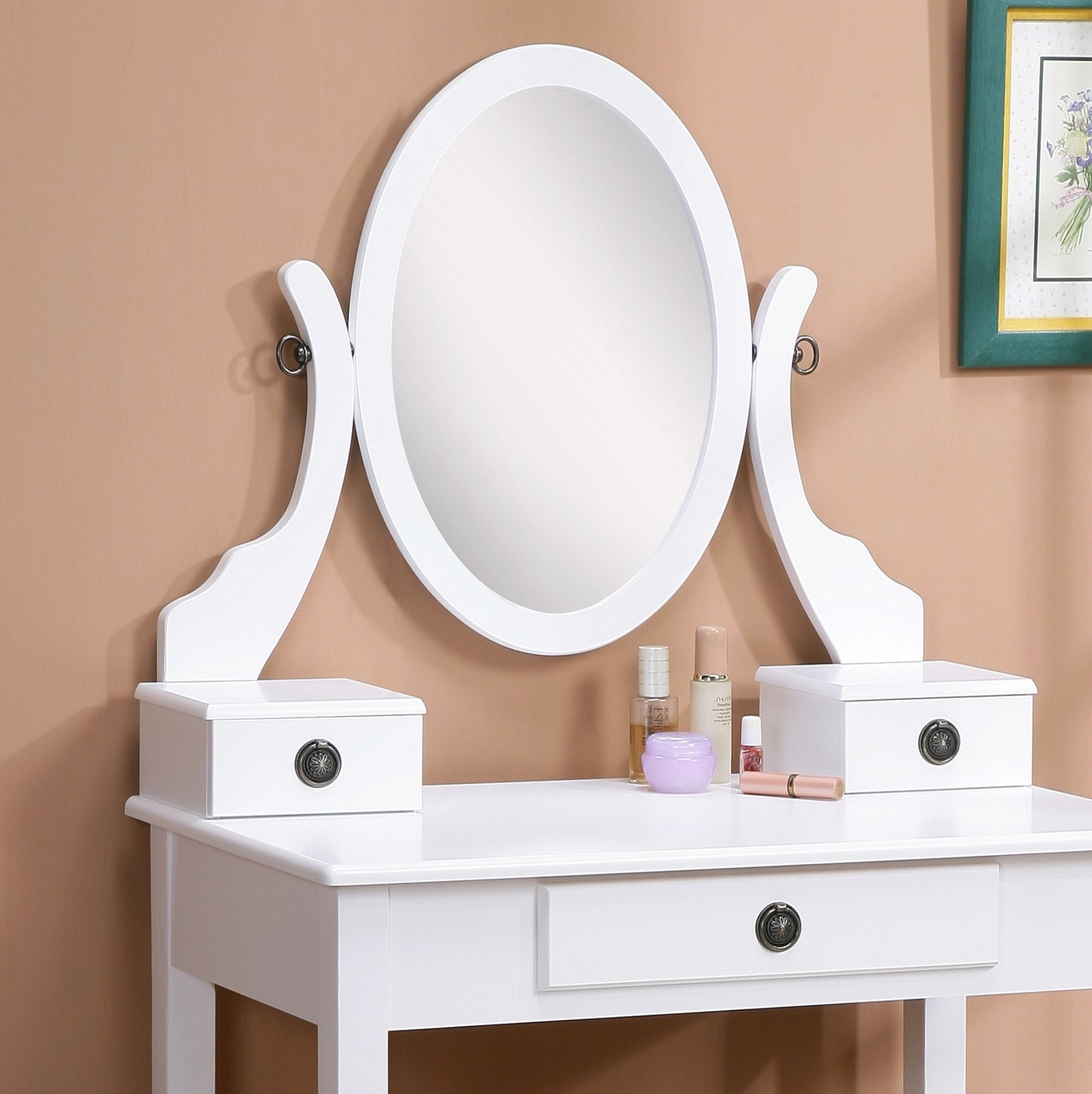 Moniys Wood Moniya Makeup Vanity Table and Stool Set, White