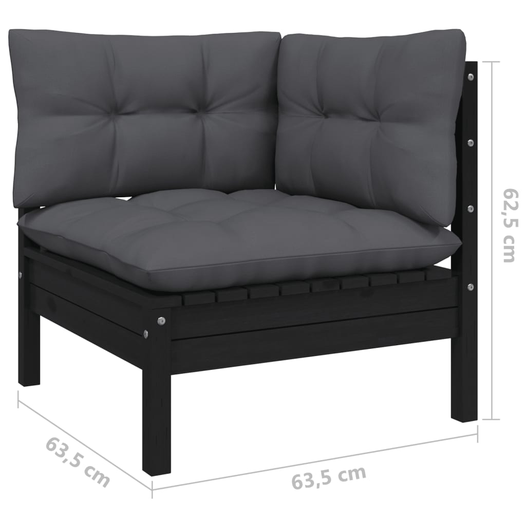 8 Piece Patio Lounge Set with Cushions Black Solid Pinewood