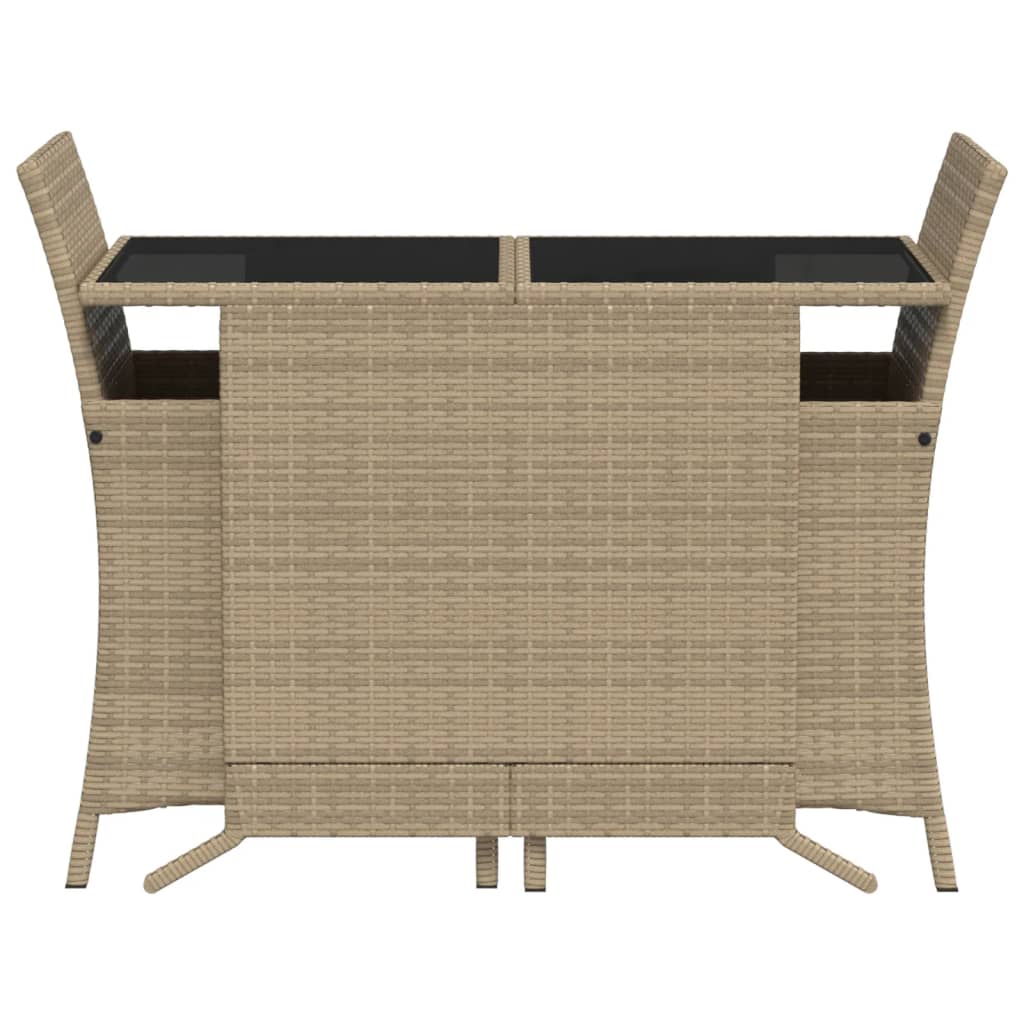 3 Piece Bistro Set with Cushions Beige Poly Rattan