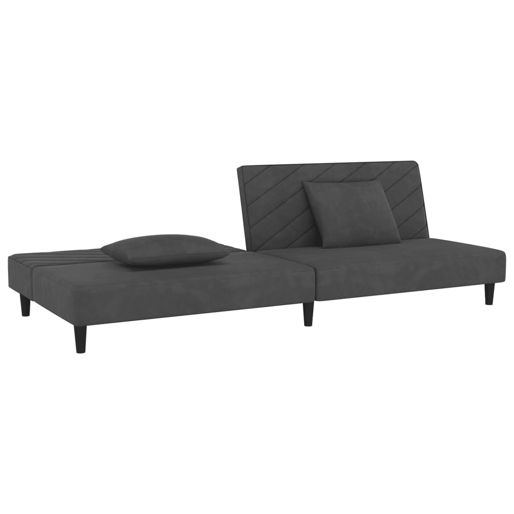 2-Seater Sofa Bed with Two Pillows Dark Gray Velvet