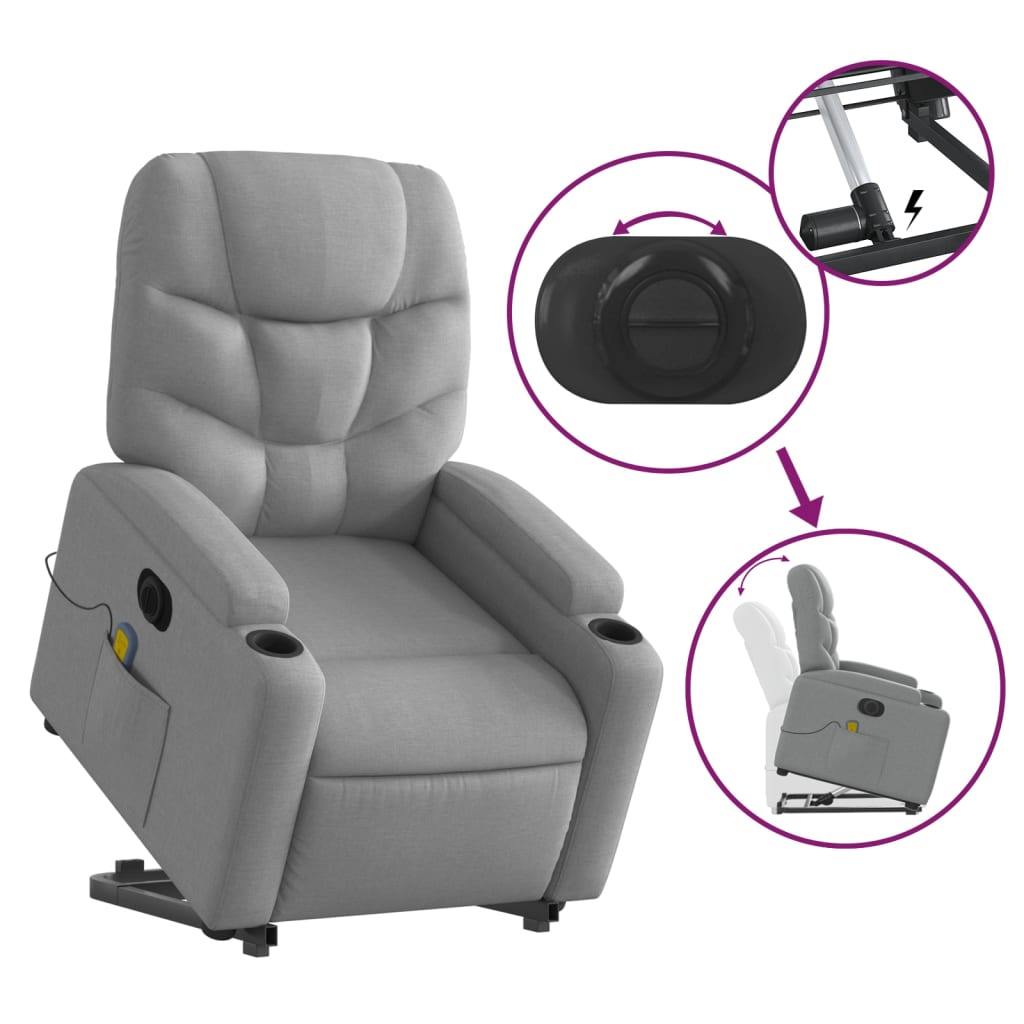 Electric Stand up Massage Recliner Chair Light Gray Fabric