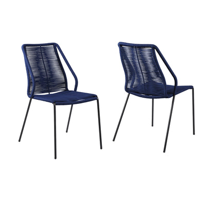 Set of Two 22" Blue Metal Outdoor Dining Chair