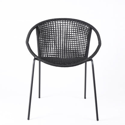 Set of Two 25" Black Metal Outdoor Dining Chair