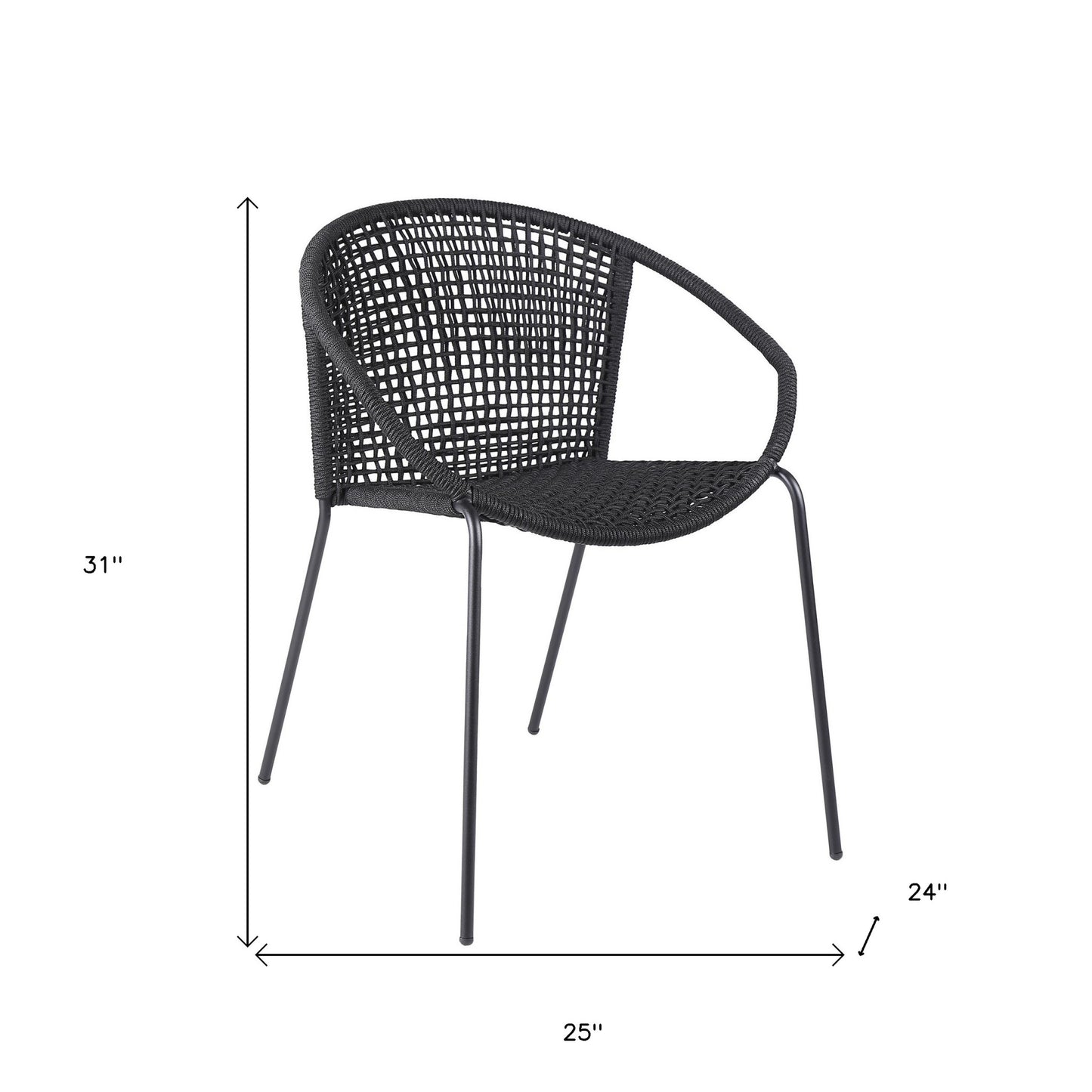 Set of Two 25" Black Metal Outdoor Dining Chair