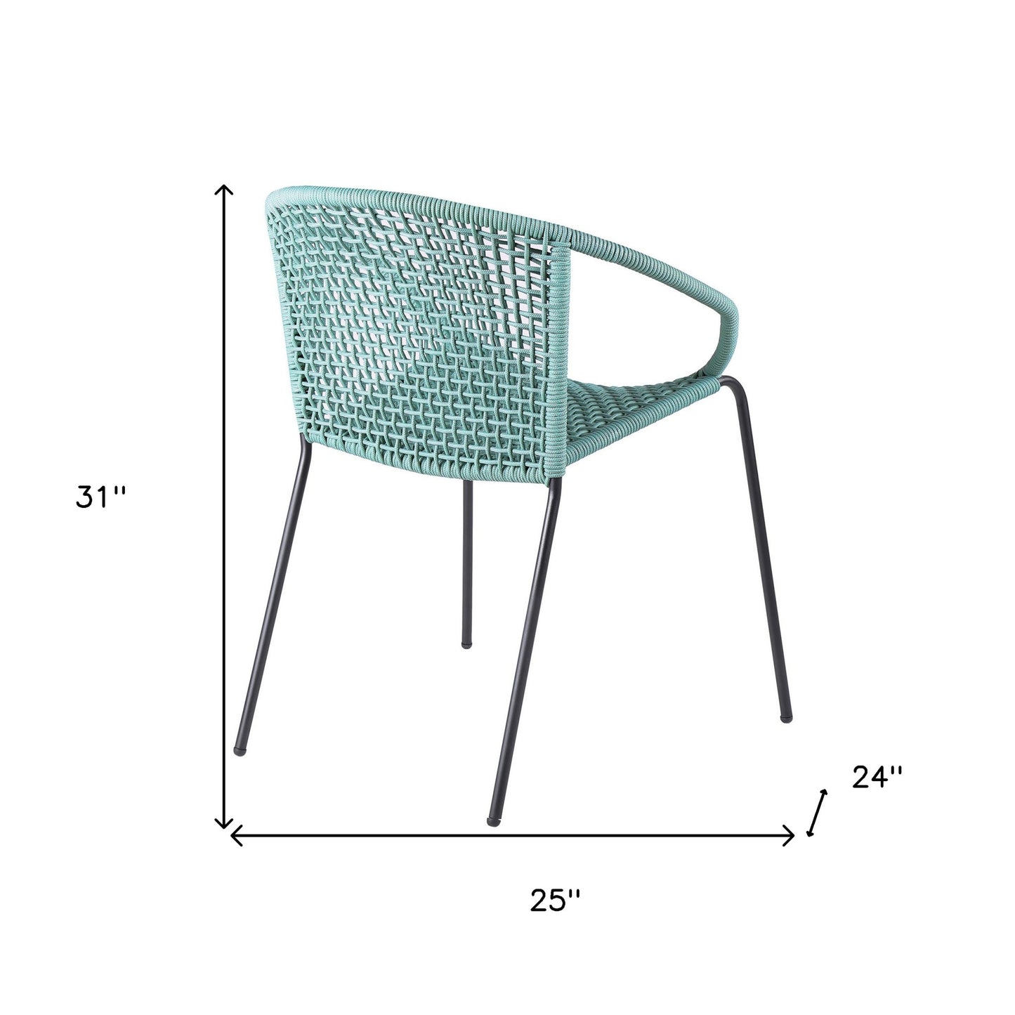 Set of Two 25" Green Metal Outdoor Dining Chair