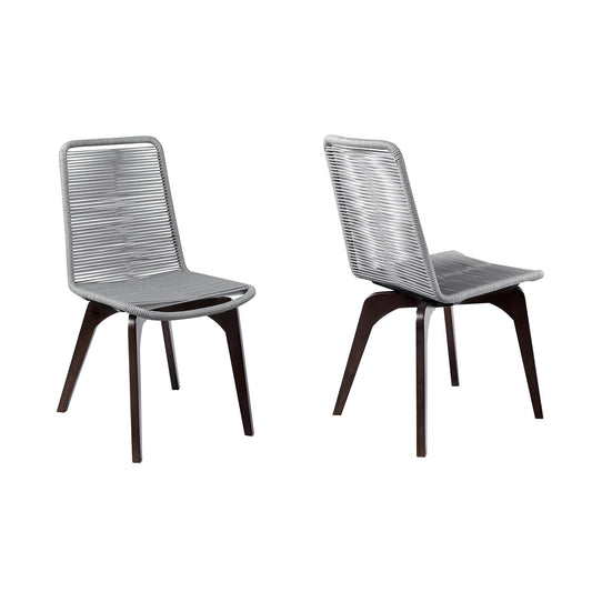 Set of Two 18" Silver Solid Wood Outdoor Dining Chair