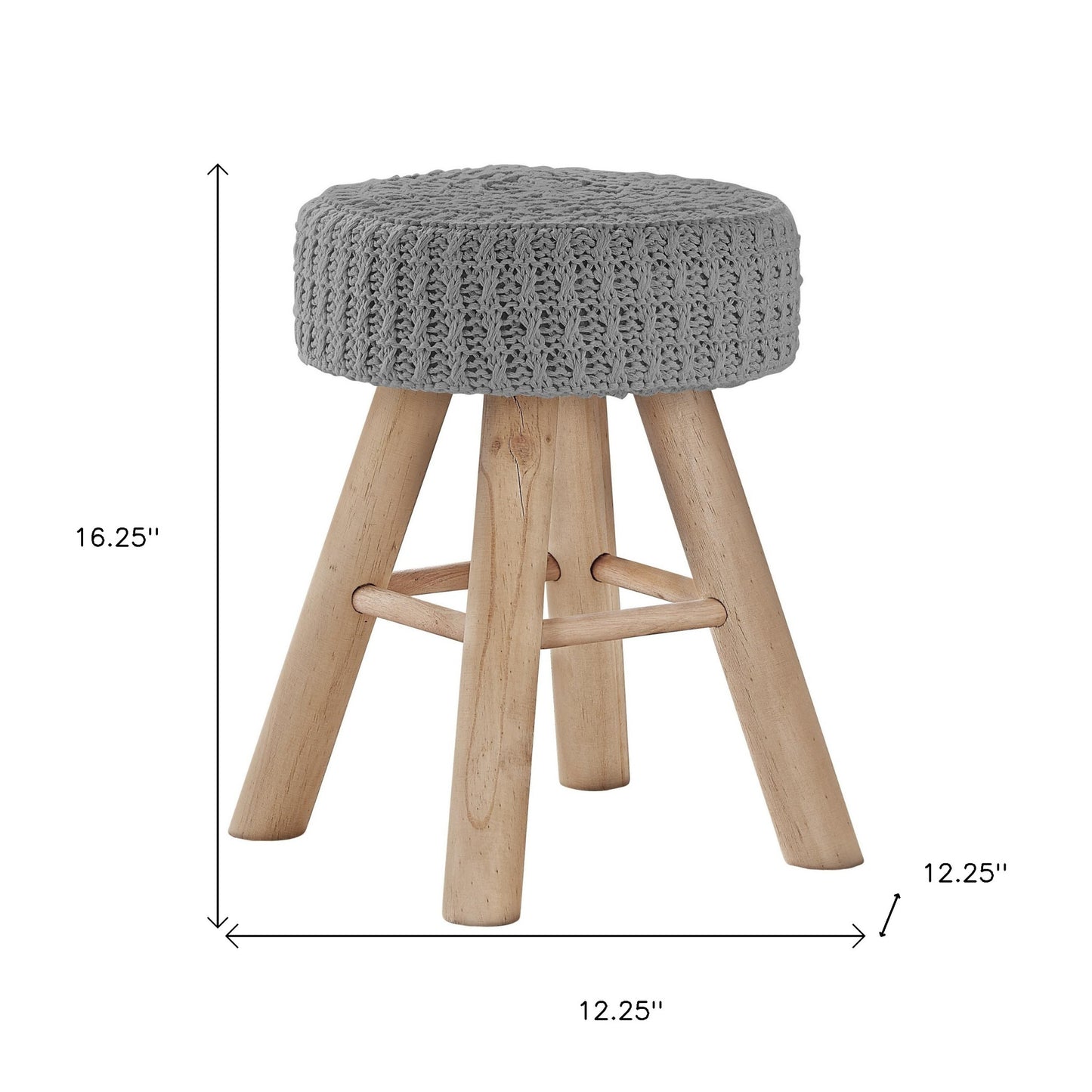 12" Gray Cotton Blend And Natural Round Ottoman