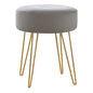 14" Gray Velvet And Gold Round Ottoman