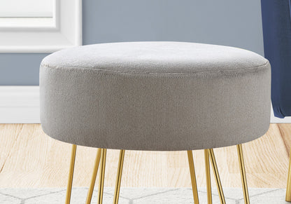 14" Gray Velvet And Gold Round Ottoman