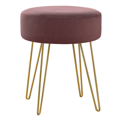 14" Plum Velvet And Gold Round Ottoman