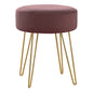 14" Plum Velvet And Gold Round Ottoman