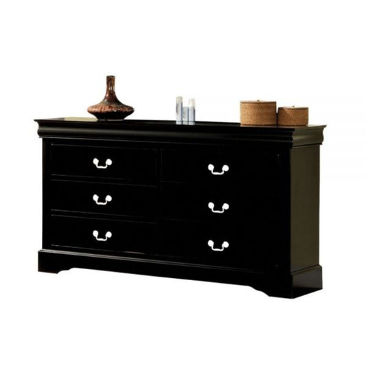 60" Black Solid and Manufactured Wood Six Drawer Double Dresser