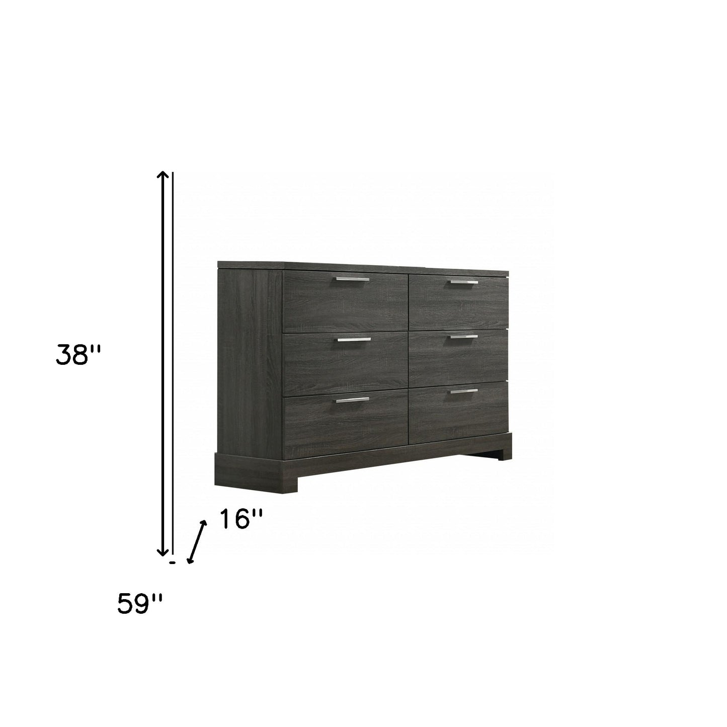 59" Gray Solid and Manufactured Wood Six Drawer Double Dresser