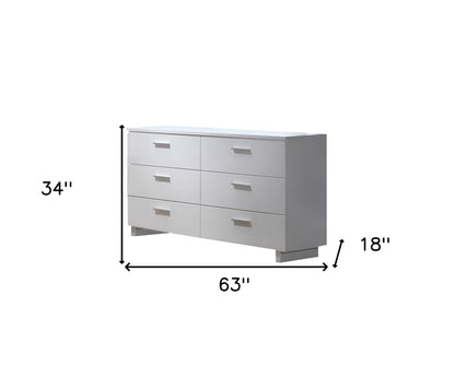 63" White Six Drawer Double Dresser