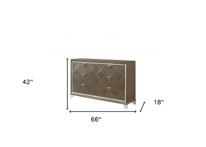 66" Champagne Solid and Manufactured Wood Six Drawer Double Dresser