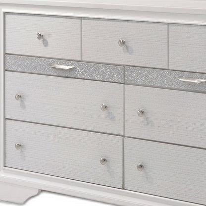 63" White Manufactured Wood Nine Drawer Triple Dresser