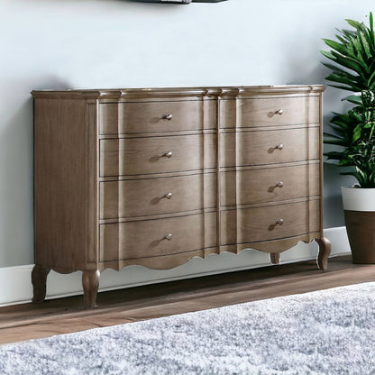 64" Taupe Solid and Manufactured Wood Eight Drawer Double Dresser