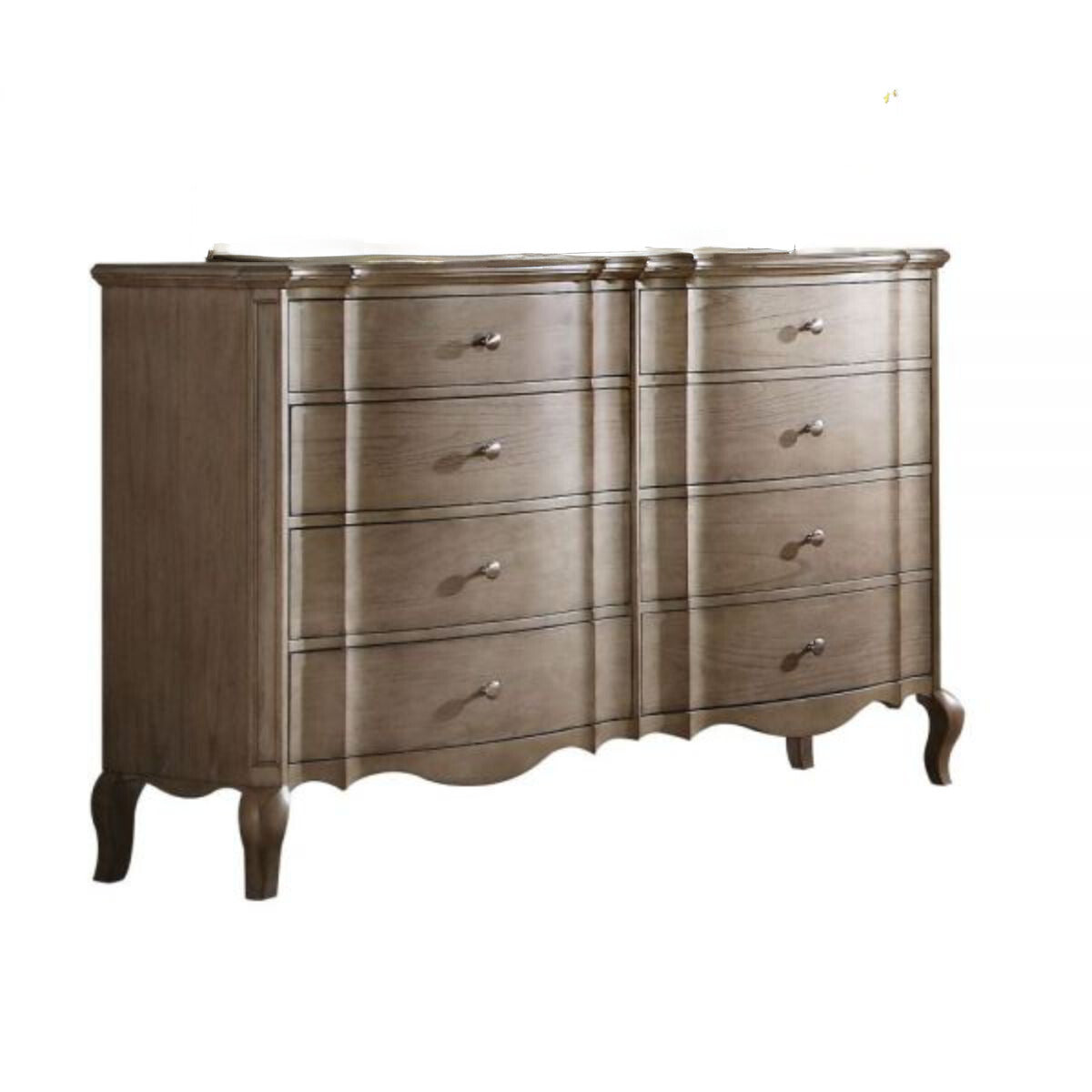 64" Taupe Solid and Manufactured Wood Eight Drawer Double Dresser