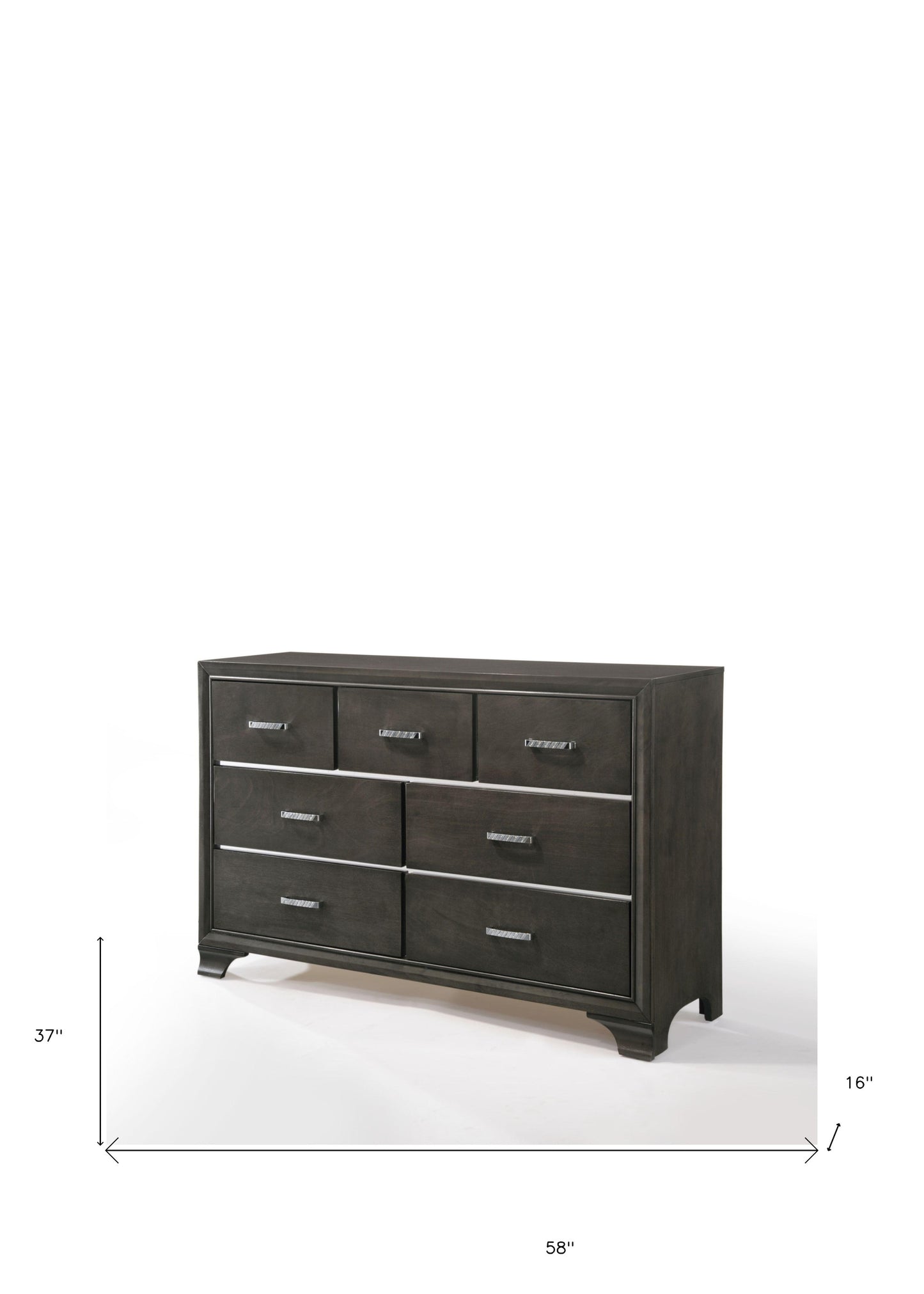 58" Gray Solid and Manufactured Wood Seven Drawer Triple Dresser